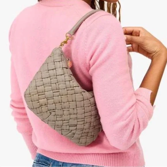 Clare V rare petit moyen dove grey Taupe Woven Shoulder Bag - Picture 3 of 3